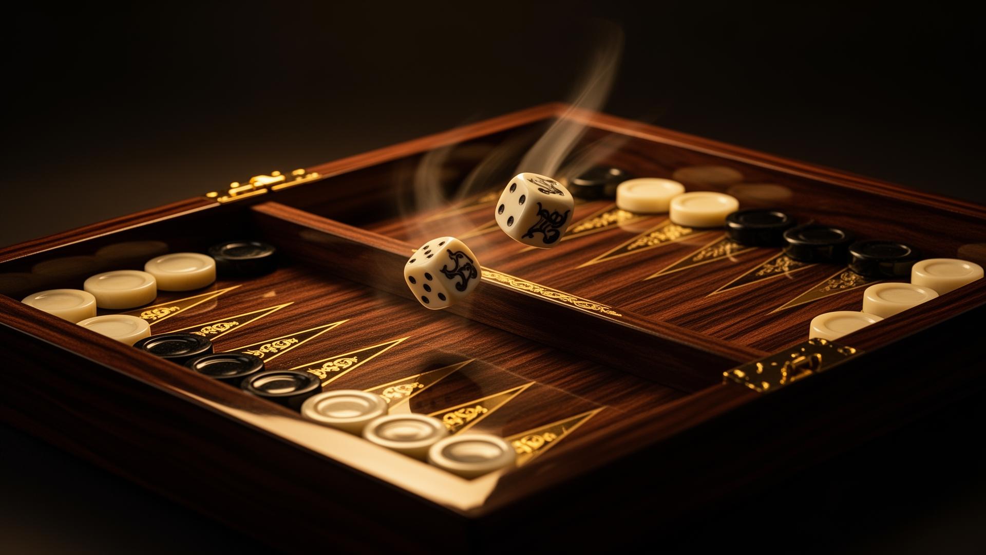 Premium backgammon board with rolling dice